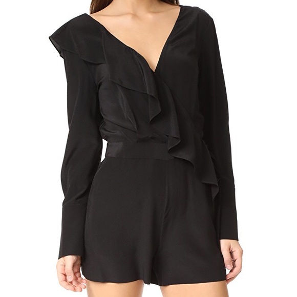 Diane Von Furstenberg Pants - Diane Von Furstenberg Black Ruffle V Neck Romper 8